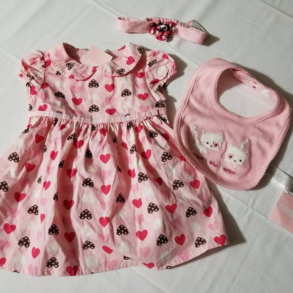 Gymboree Nice Kitty 09 Vintage 3-6 Month Dress, diaper cover, bib & Headband NWT - Picture 1 of 7